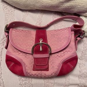 Pink purse with suede. Bought at a thrift shop